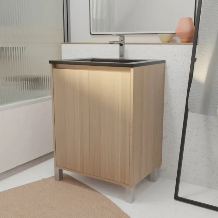 Meuble de salle de bains sur pieds avec 2 portes et vasque
