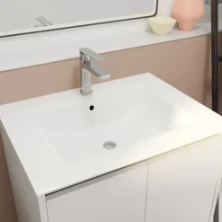 Meuble de salle de bains sur pieds avec 2 portes et vasque