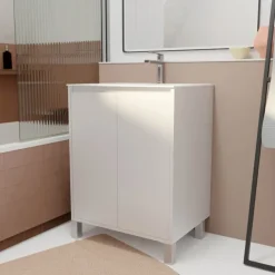 Meuble de salle de bains sur pieds avec 2 portes et vasque