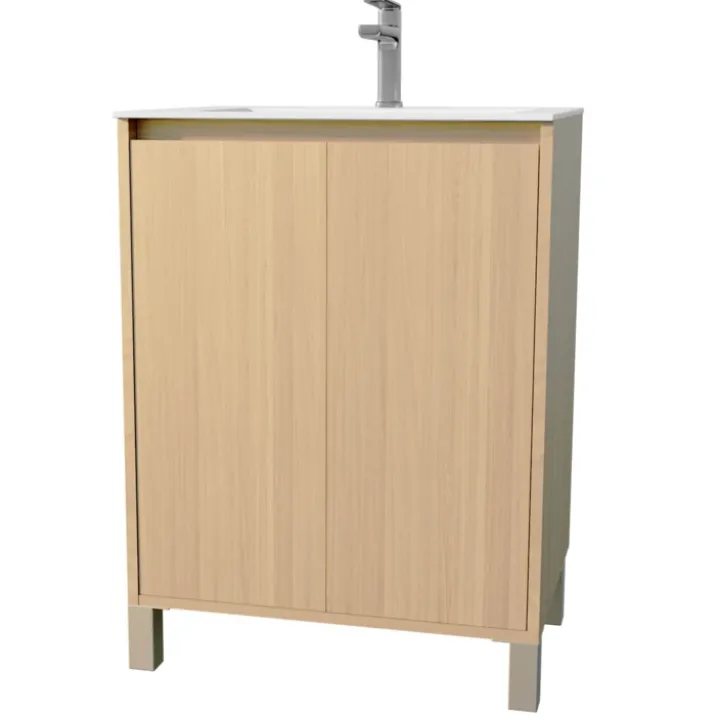 Meuble de salle de bains sur pieds avec 2 portes et vasque
