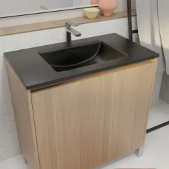 Meuble de salle de bains sur pieds avec 2 portes et vasque