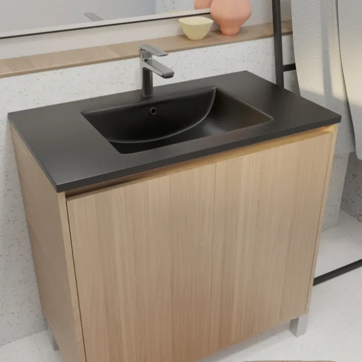 Meuble de salle de bains sur pieds avec 2 portes et vasque