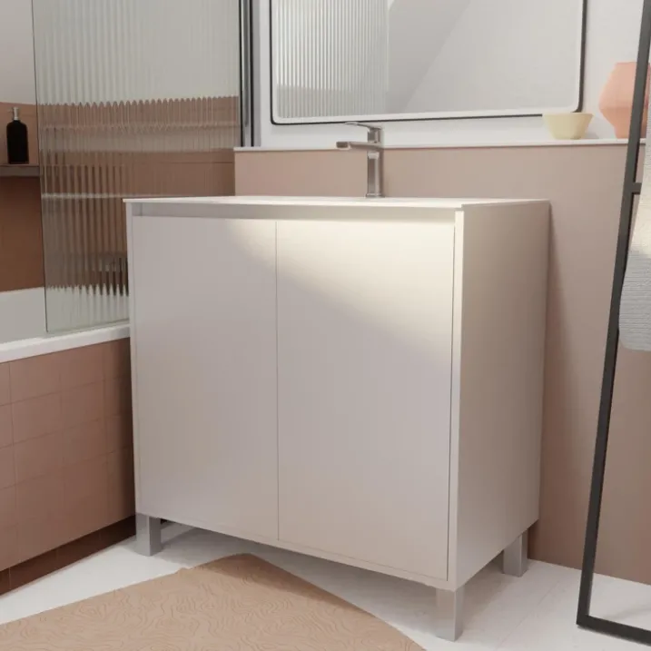Meuble de salle de bains sur pieds avec 2 portes et vasque