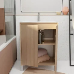 Meuble de salle de bains sur pieds avec 2 portes et vasque