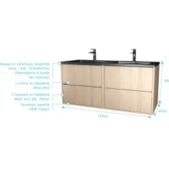 Meuble de salle de bains suspendu double vasque avec 4 tiroirs