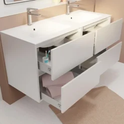 Meuble de salle de bains suspendu double vasque avec 4 tiroirs