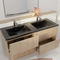 Meuble de salle de bains suspendu double vasque avec 4 tiroirs