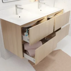 Meuble de salle de bains suspendu double vasque avec 4 tiroirs