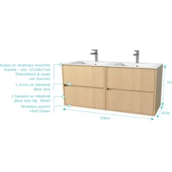 Meuble de salle de bains suspendu double vasque avec 4 tiroirs