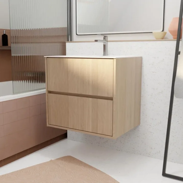 Meuble de salle de bains suspendu 2 tiroirs avec vasque