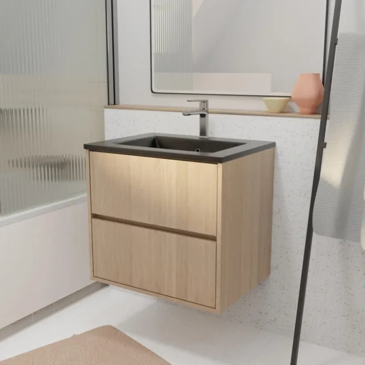 Meuble de salle de bains suspendu 2 tiroirs avec vasque