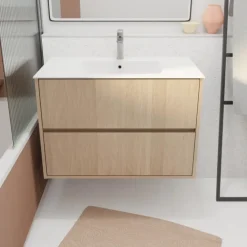 Meuble de salle de bains suspendu 2 tiroirs avec vasque