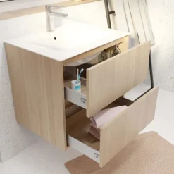 Meuble de salle de bains suspendu 2 tiroirs avec vasque