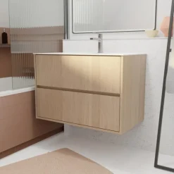 Meuble de salle de bains suspendu 2 tiroirs avec vasque