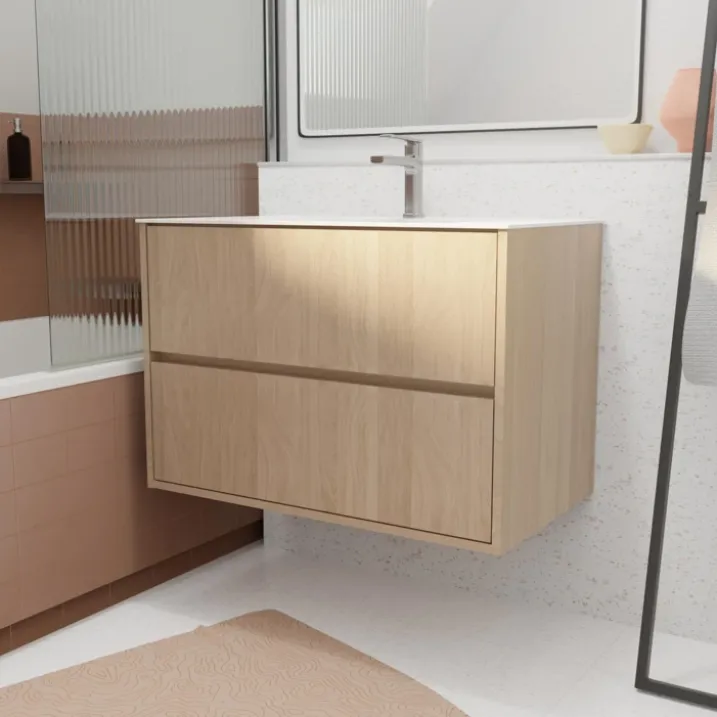 Meuble de salle de bains suspendu 2 tiroirs avec vasque