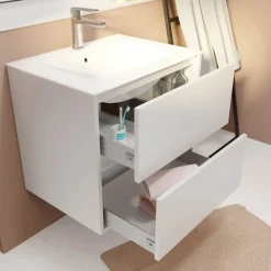 Meuble de salle de bains suspendu 2 tiroirs avec vasque