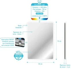 Miroir rectangulaire à leds