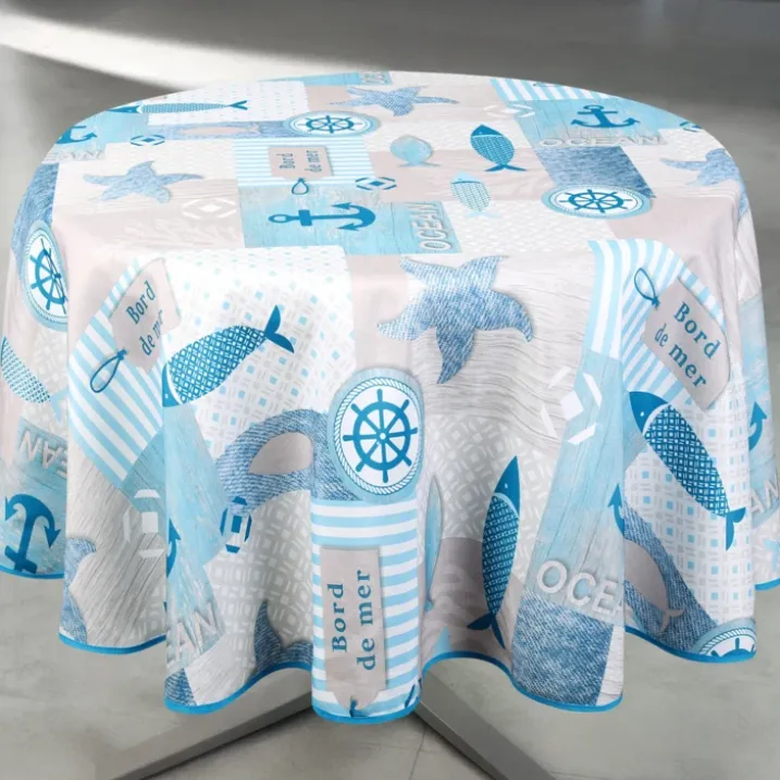 Nappe anti-tâche ronde motif marin
