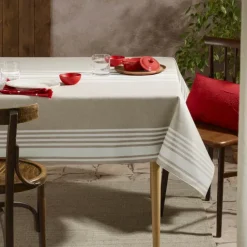 Nappe de table en polycoton enduit anti-tache à motif rayé