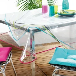 Nappe rectangle transparente ourlet coloré