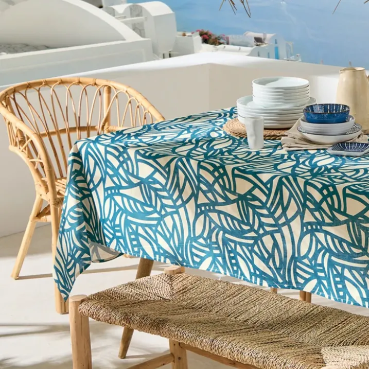 Nappe rectangulaire coton enduit feuillage abstrait