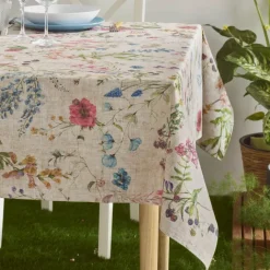 Nappe rectangulaire en coton enduit anti-tache fleurs