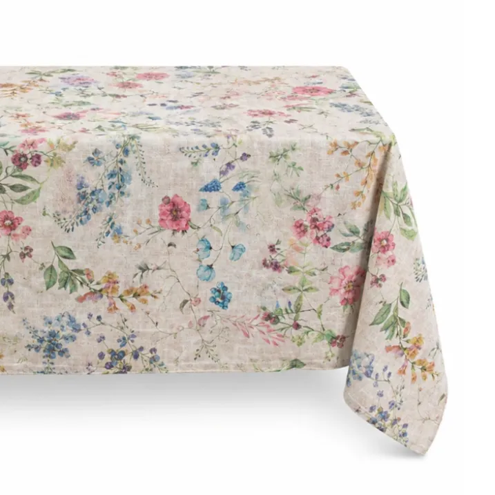 Nappe rectangulaire en coton enduit anti-tache fleurs