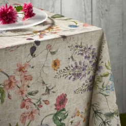 Nappe rectangulaire en coton enduit anti-tache fleurs