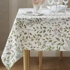 Nappe rectangulaire en coton enduit anti-tache motif végétal