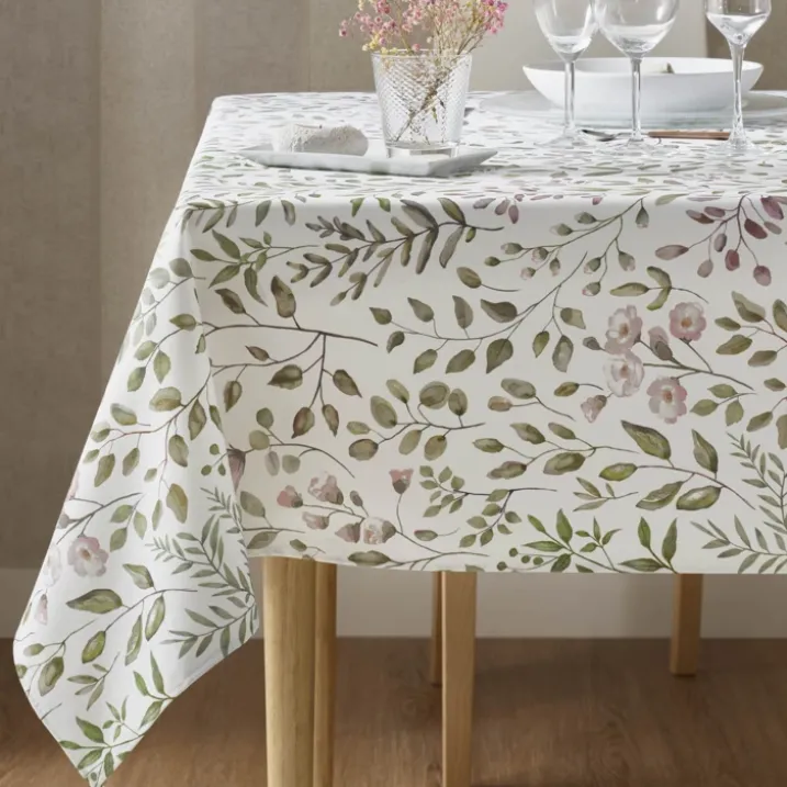 Nappe rectangulaire en coton enduit anti-tache motif végétal