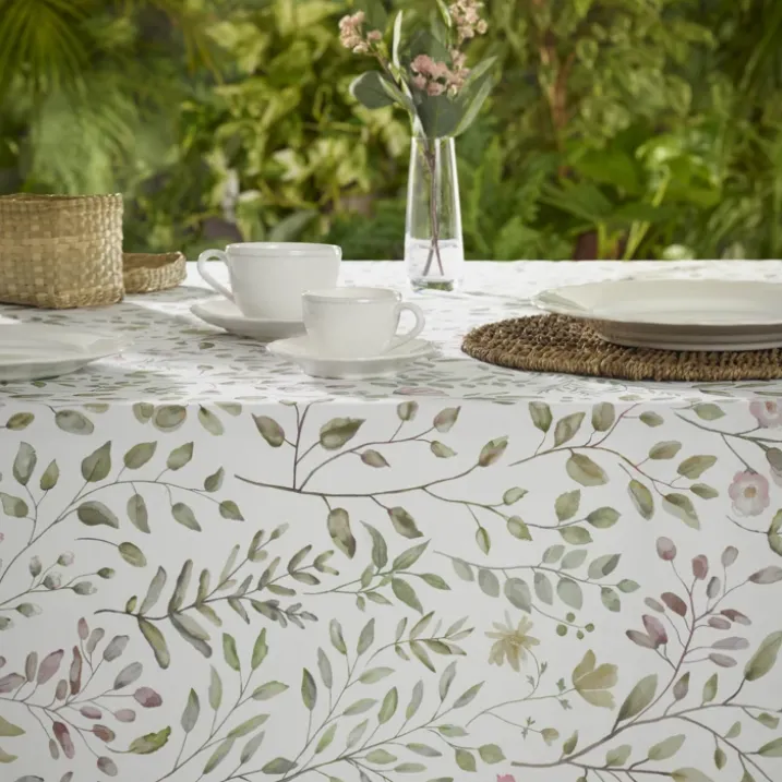 Nappe rectangulaire en coton enduit anti-tache motif végétal