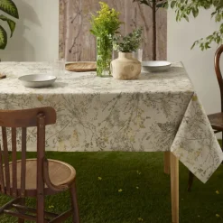 Nappe rectangulaire en polycoton enduit anti-tache motif herbes