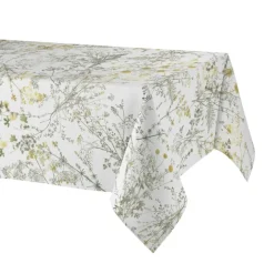 Nappe rectangulaire en polycoton enduit anti-tache motif herbes