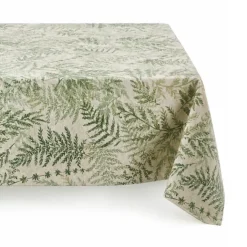 Nappe rectangulaire en polycoton enduit anti-tache motif fougères