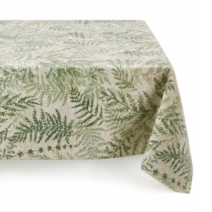 Nappe rectangulaire en polycoton enduit anti-tache motif fougères