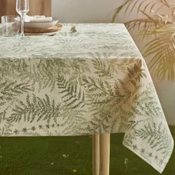 Nappe rectangulaire en polycoton enduit anti-tache motif fougères