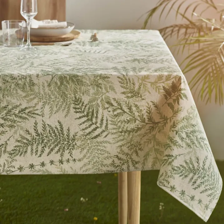 Nappe rectangulaire en polycoton enduit anti-tache motif fougères