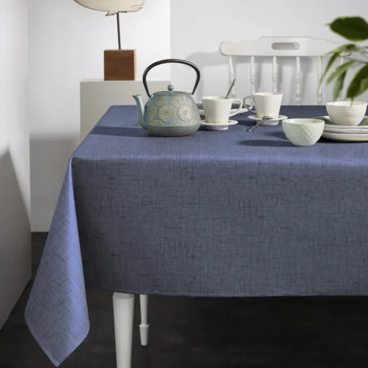 Nappe rectangulaire en polycoton enduit anti-tache unie