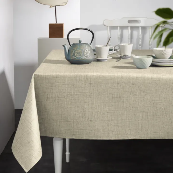Nappe rectangulaire en polycoton enduit anti-tache unie