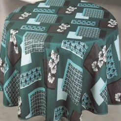 Nappe ronde anti taches motif fleur et forme géométrique
