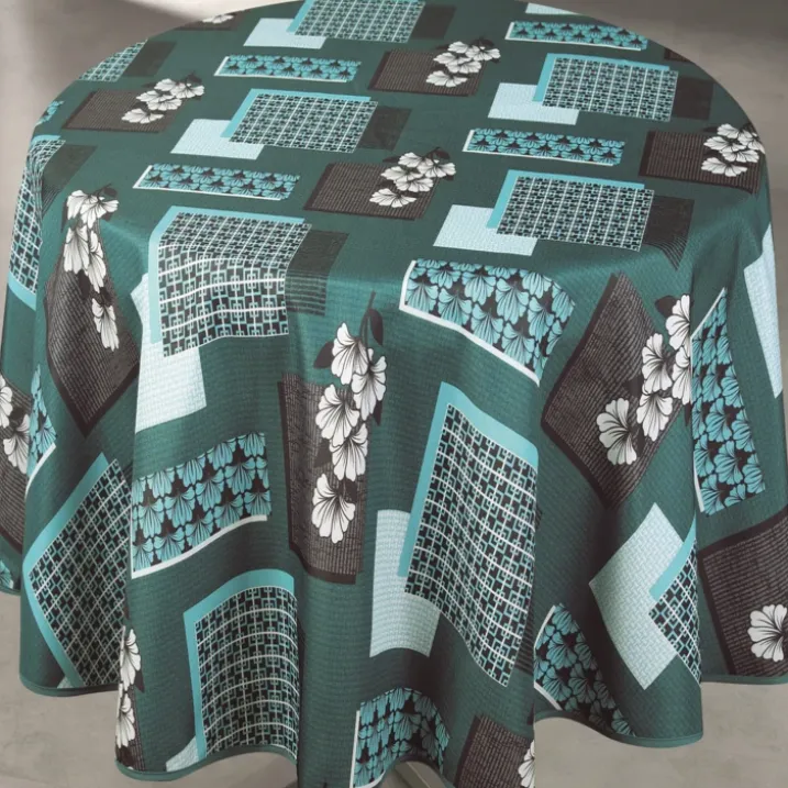 Nappe ronde anti taches motif fleur et forme géométrique