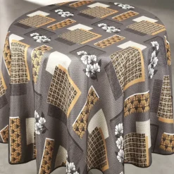 Nappe ronde anti taches motif fleur et forme géométrique