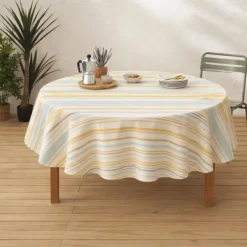 Nappe ronde coton enduit rayures basque