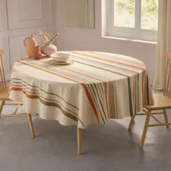 Nappe ronde coton enduit rayures basque