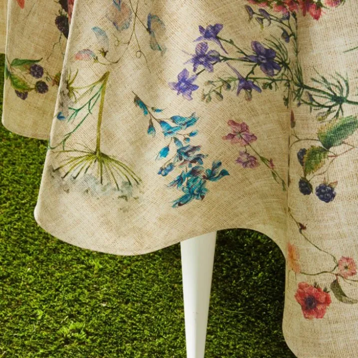 Nappe ronde en coton enduit anti-tache fleurs