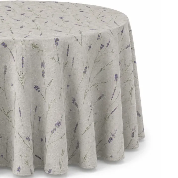 Nappe ronde en coton enduit anti-tache motif lavande