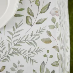 Nappe ronde en coton enduit anti-tache motif végétal
