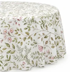 Nappe ronde en coton enduit anti-tache motif végétal