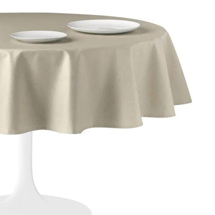 Nappe ronde en lin et coton enduit anti-tache