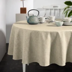 Nappe ronde en polycoton enduit anti-tache unie